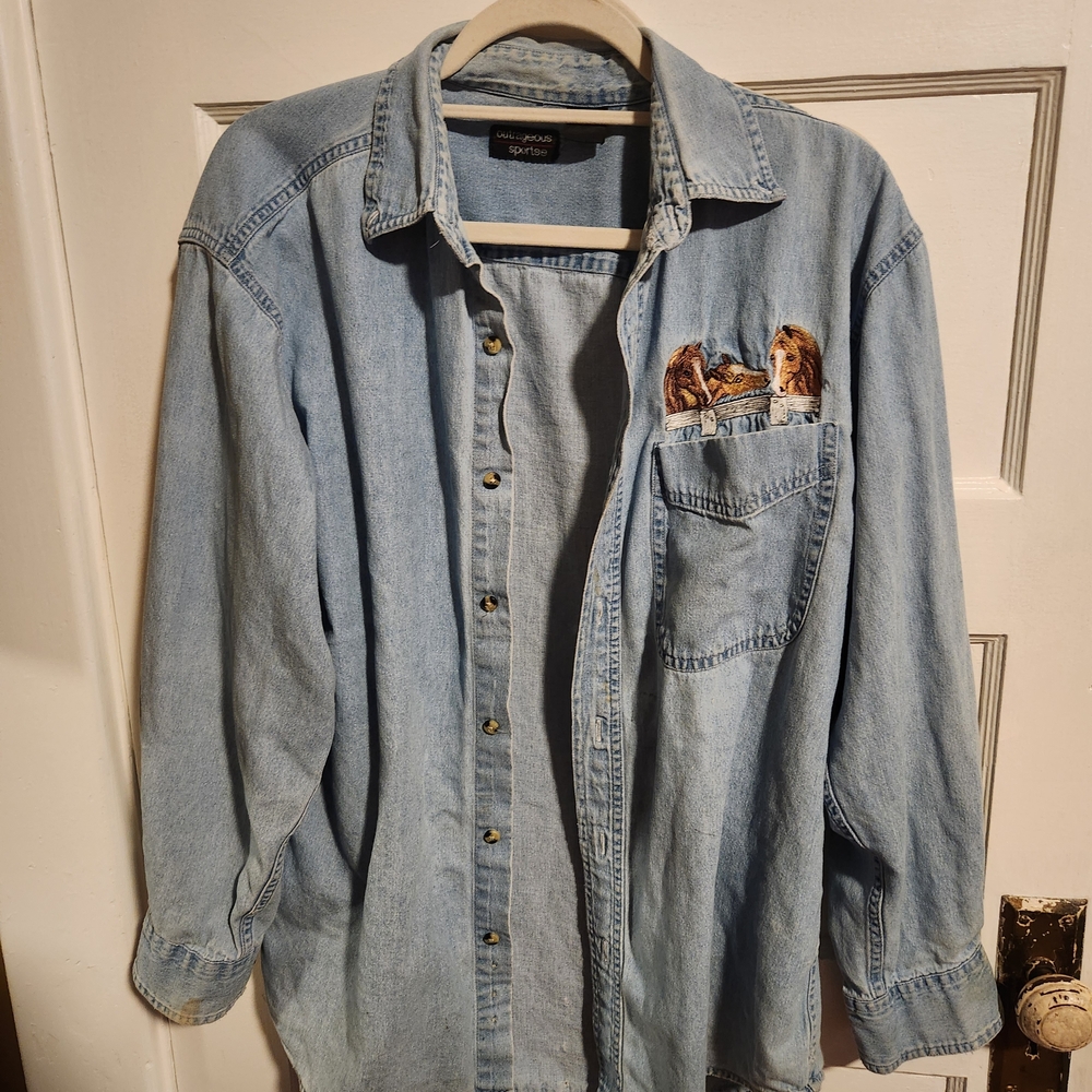 Men's Denim Shirt with Embroidered Detail